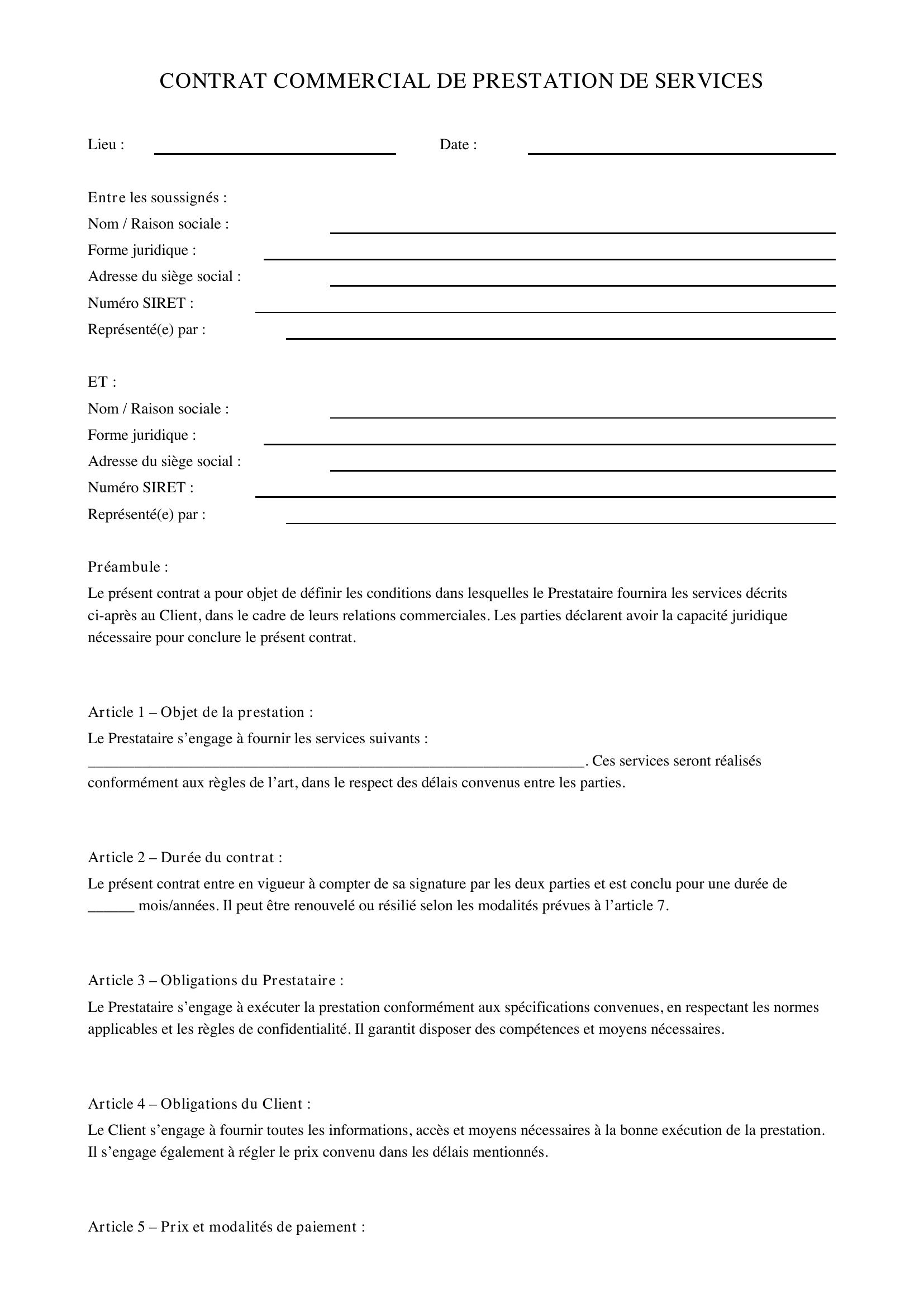 Contrat Commercial Exemple