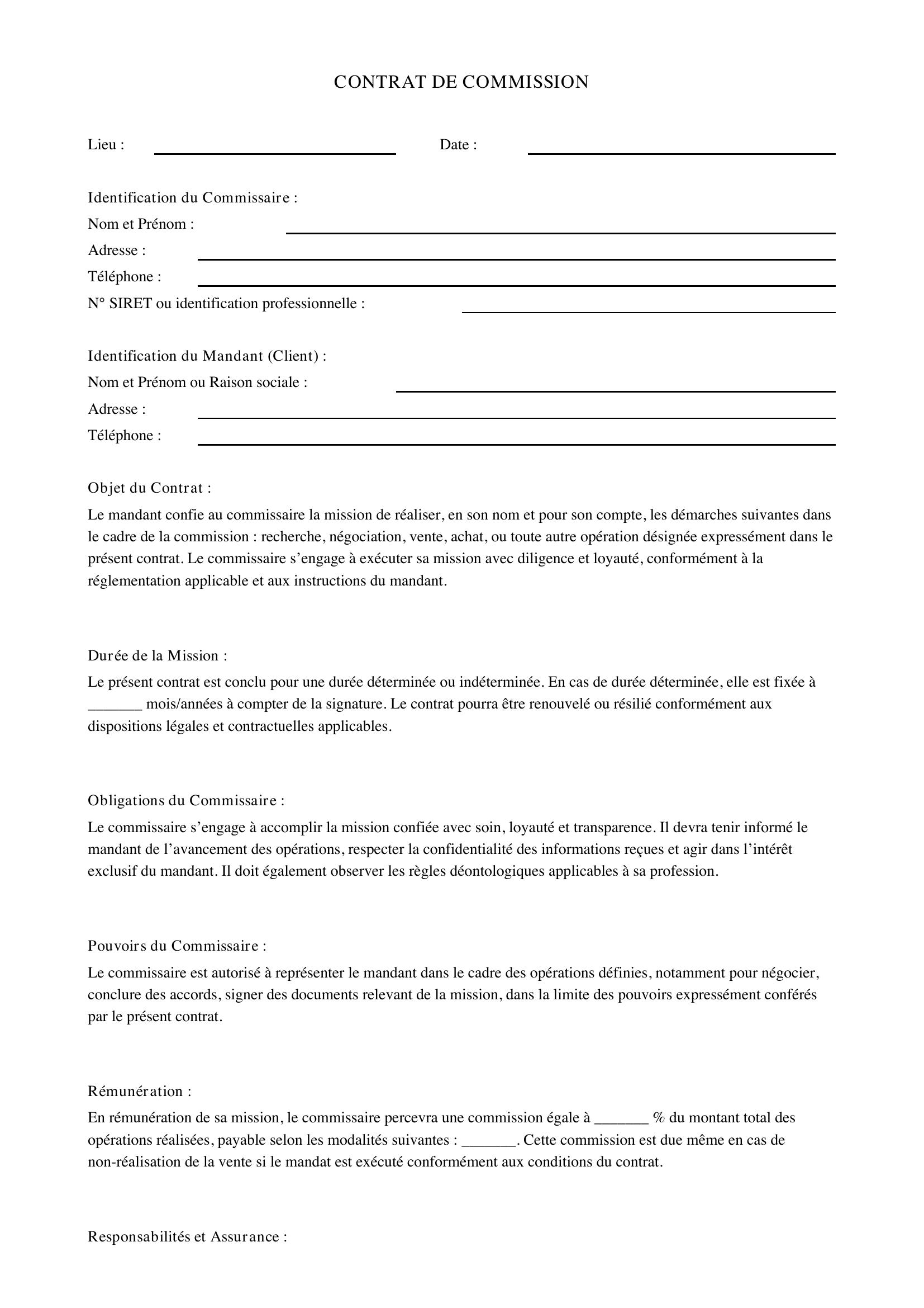Contrat De Commission