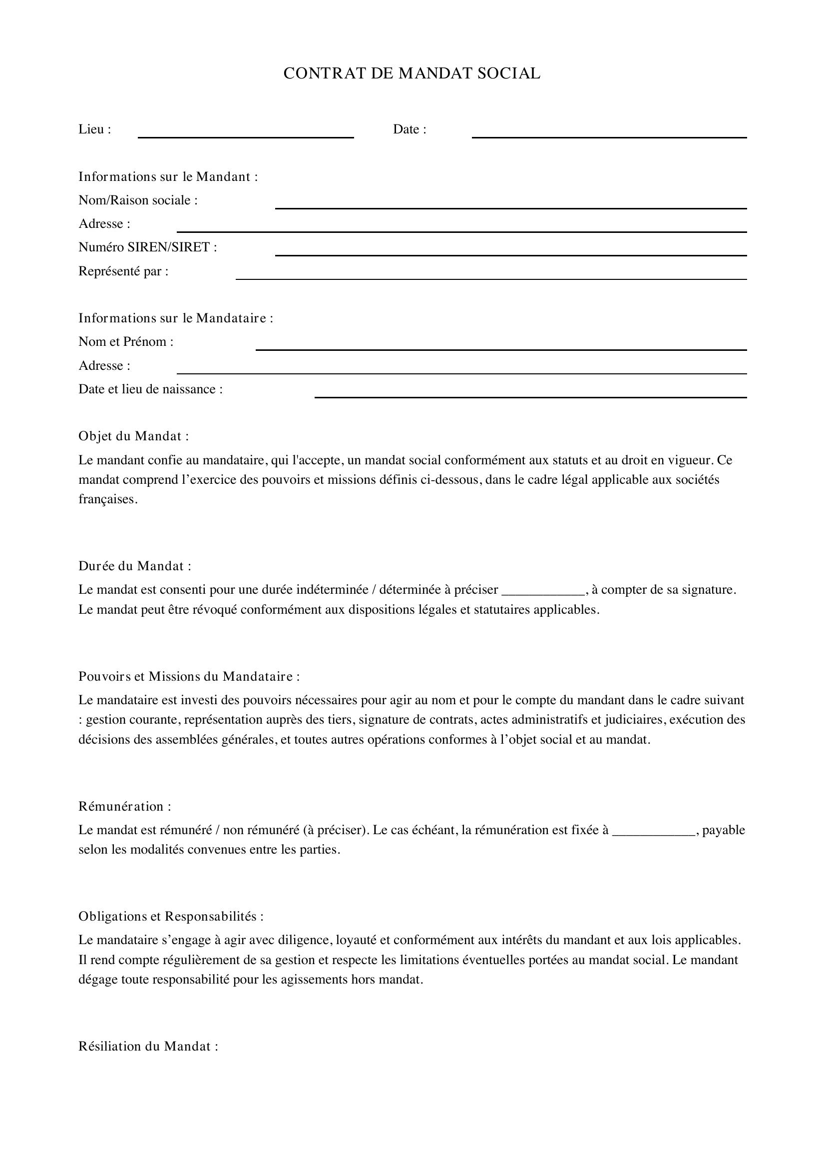Contrat De Mandat Social