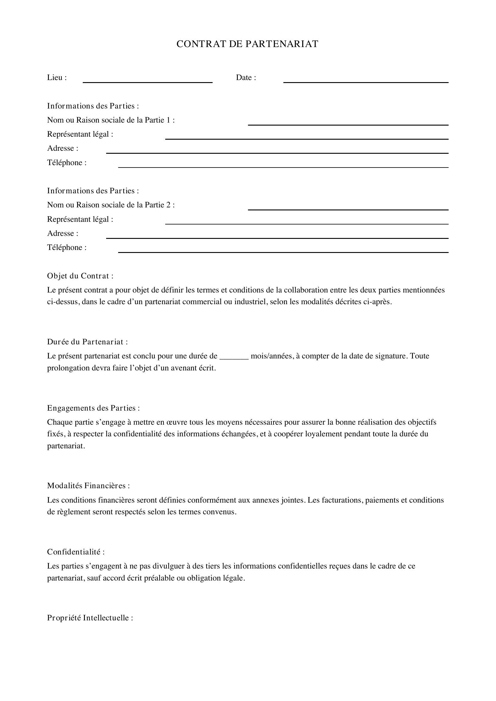 Contrat De Partenariat