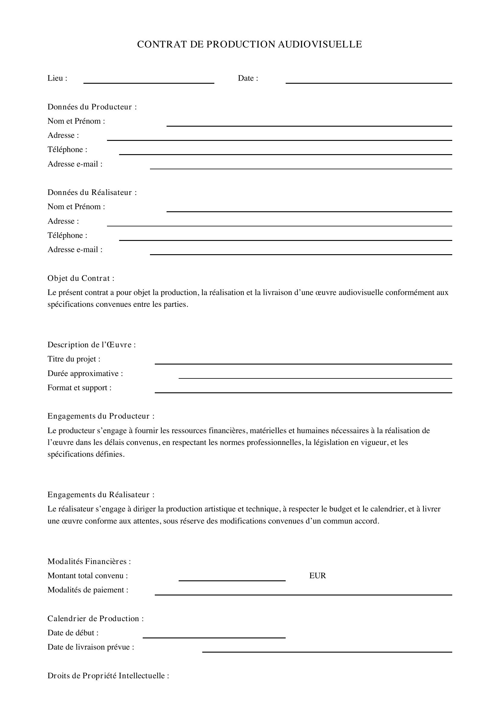 Contrat De Production Audiovisuelle