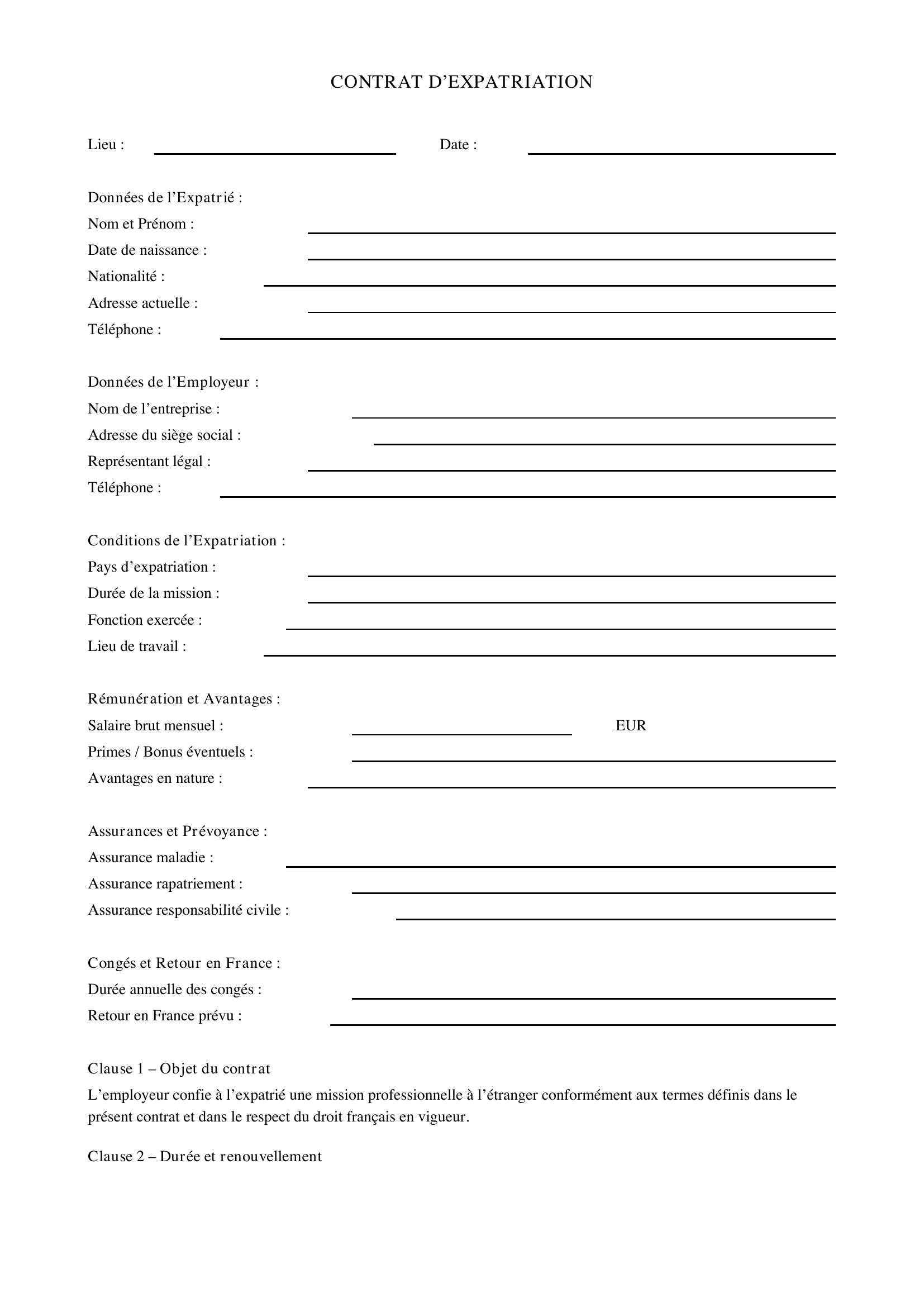 Contrat D'Expatriation Modèle