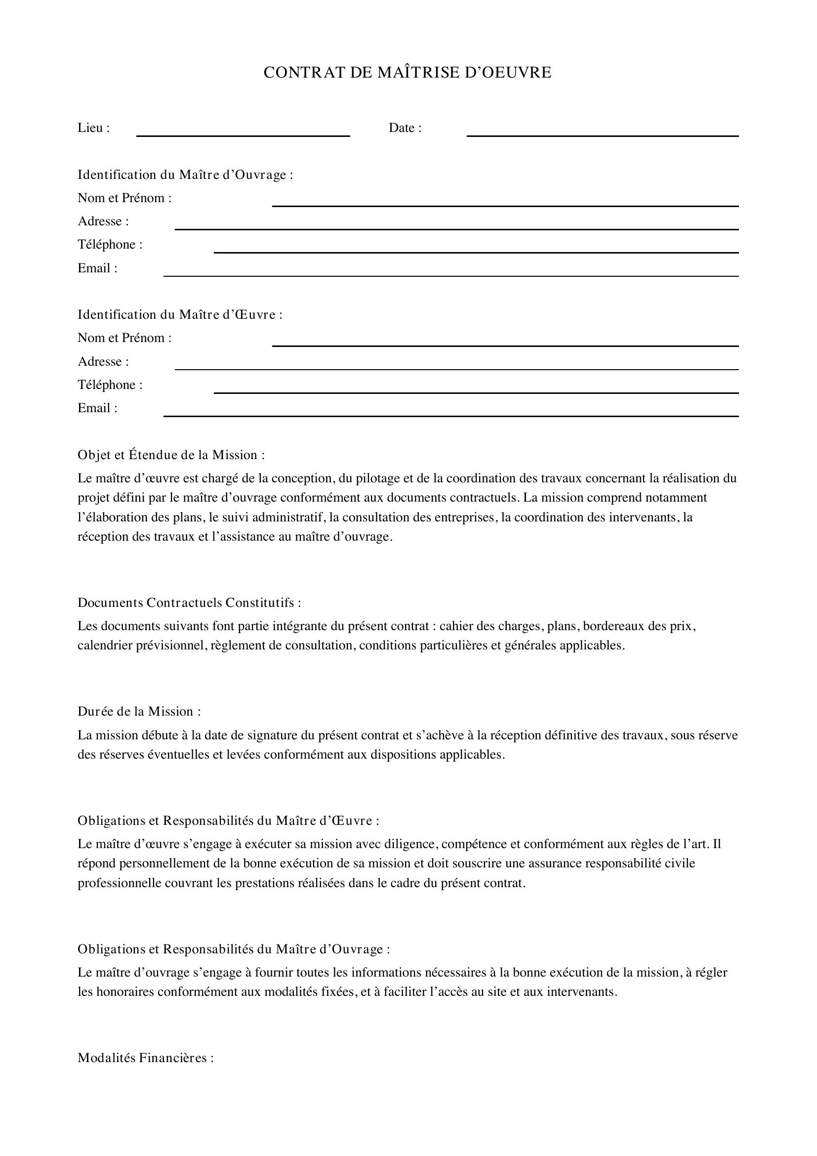 Contrat Maitrise D'Oeuvre
