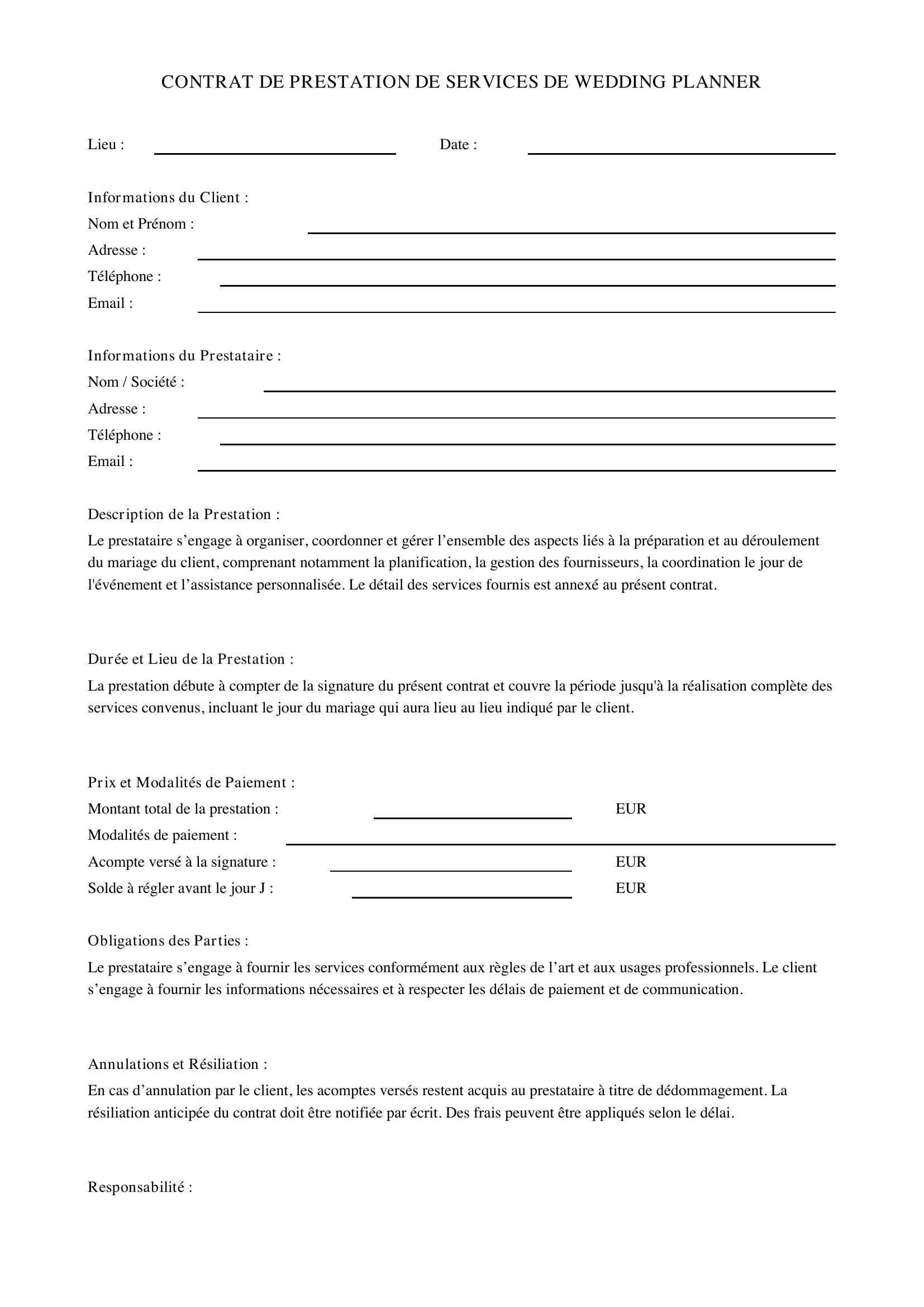 Contrat Wedding Planner