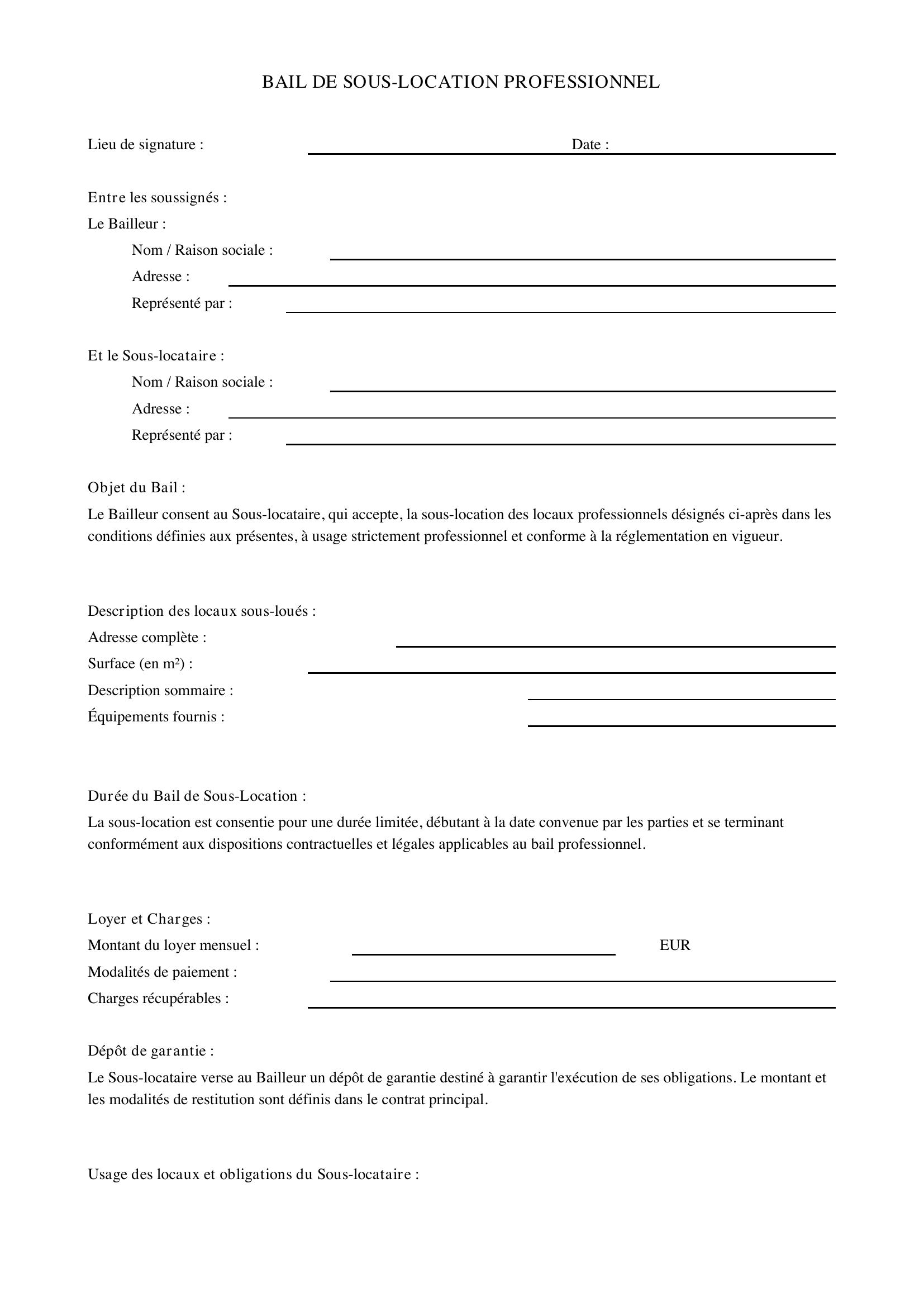 Exemple Bail De Sous-Location Professionnel