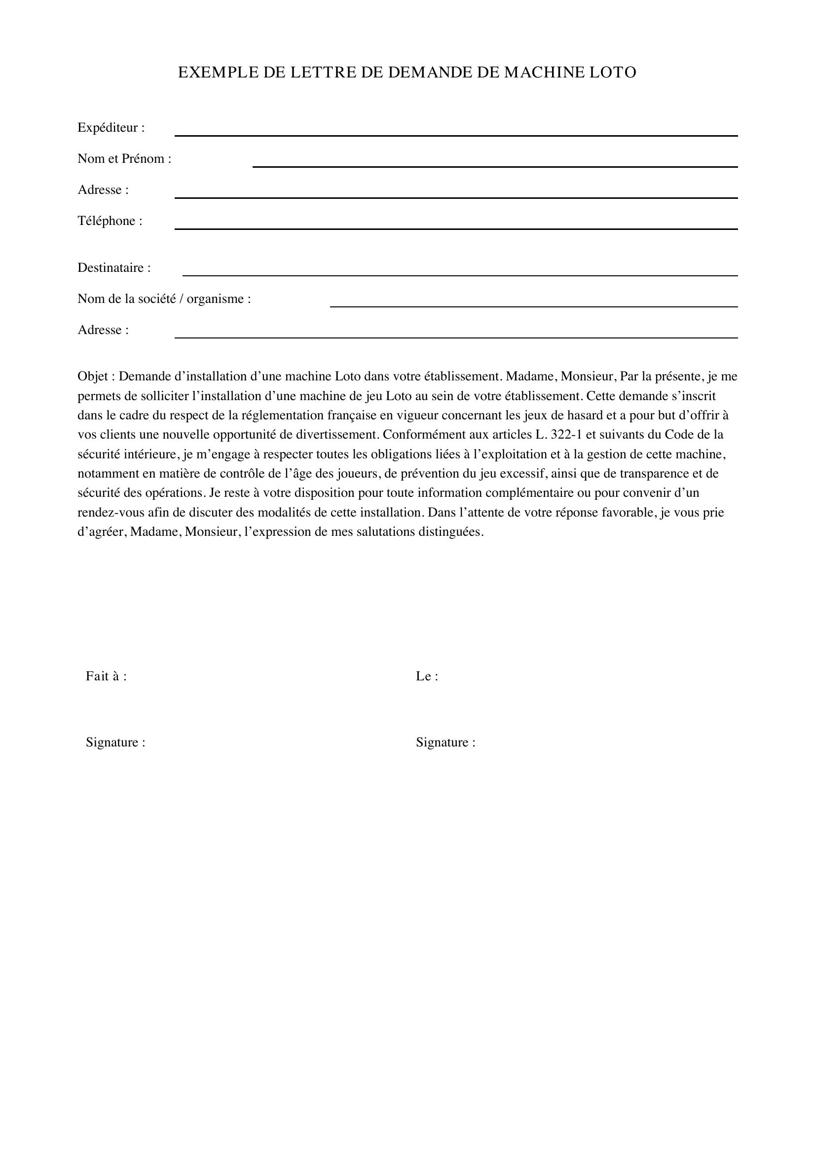 Exemple De Lettre De Demande De Machine Loto