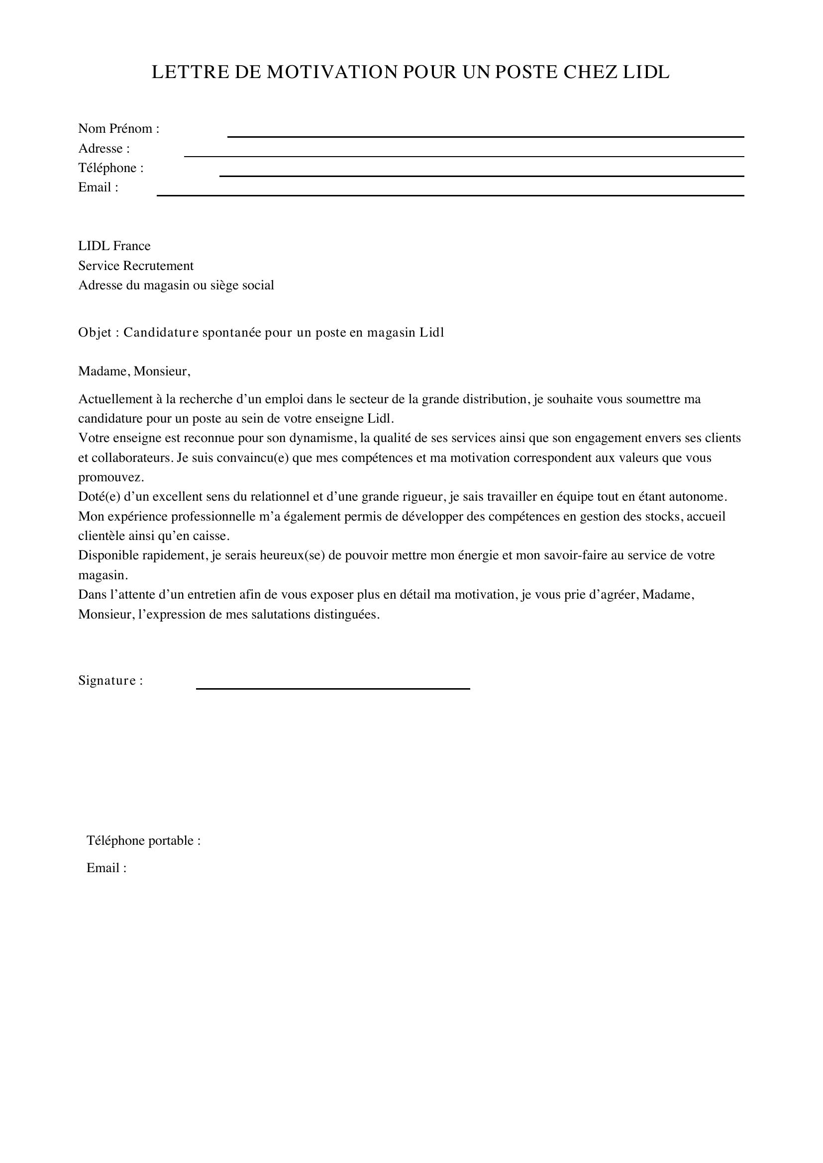 Lettre De Motivation Lidl