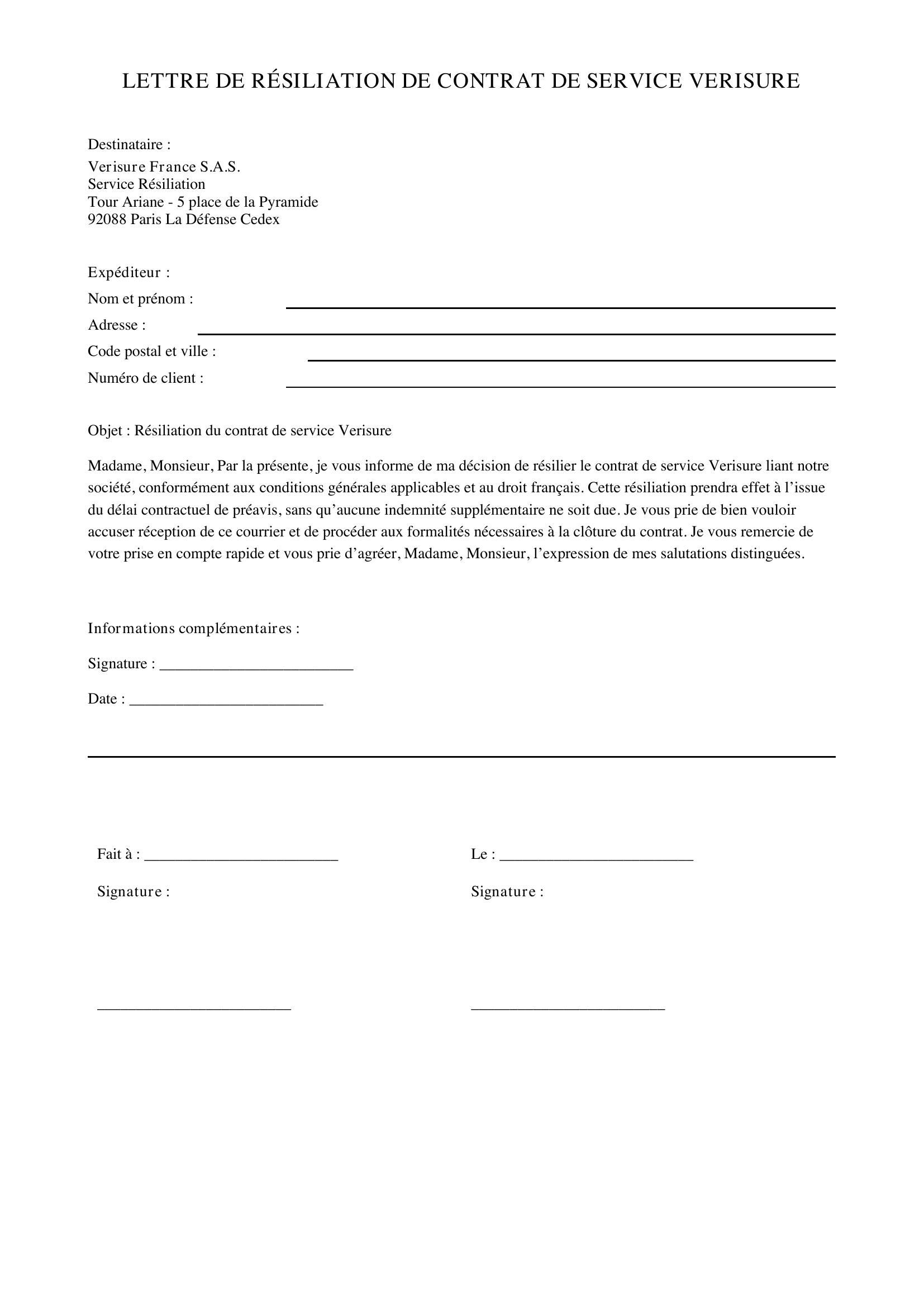 Lettre De Resiliation Verisure