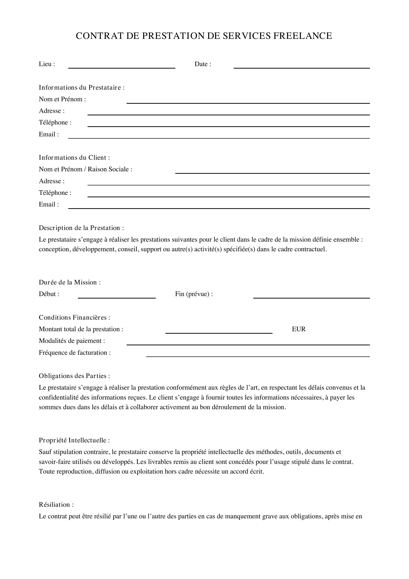 Modèle Contrat Freelance
