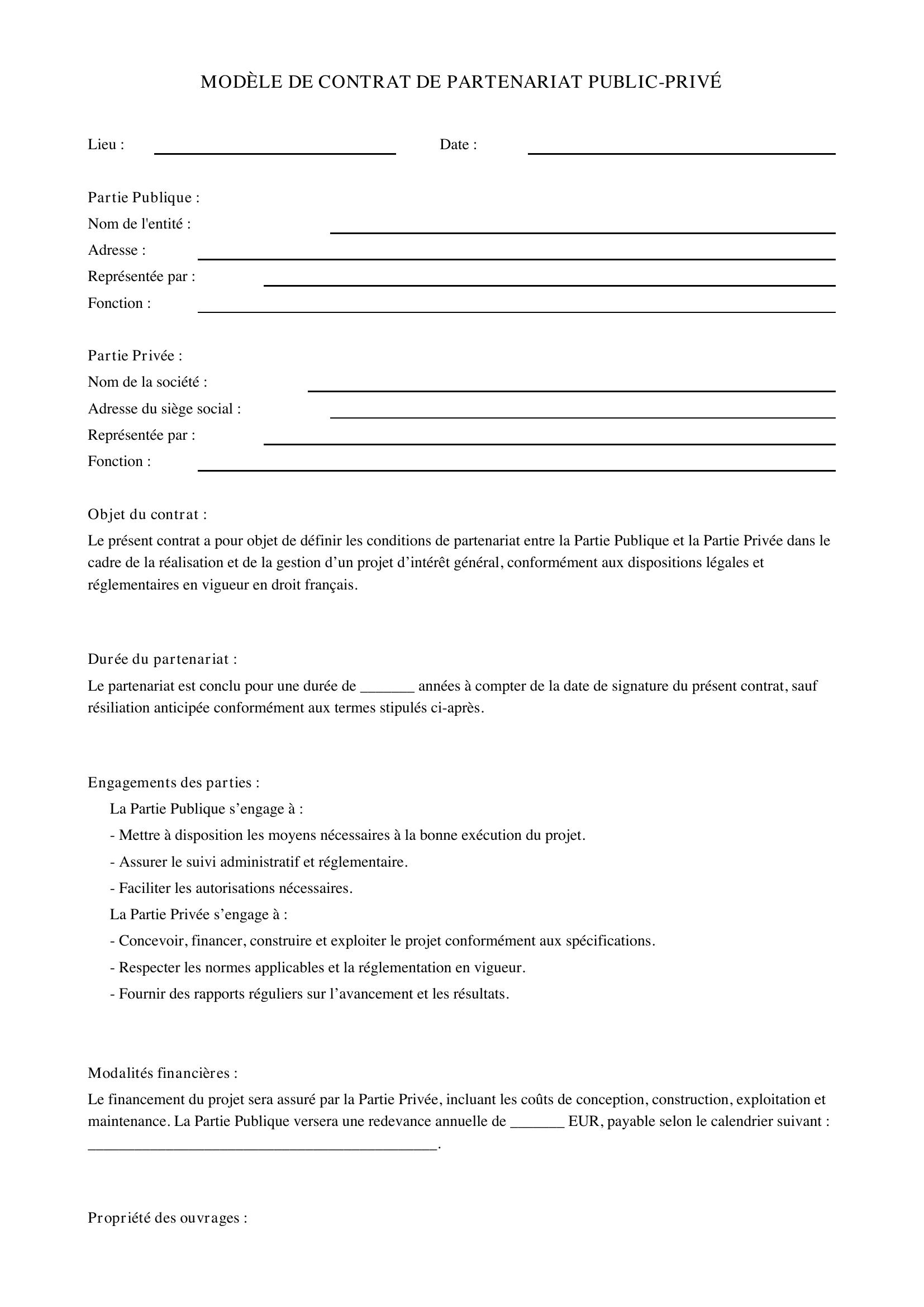 Modèle De Contrat De Partenariat Public-Privé